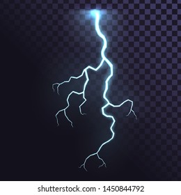 Vector lightning on a transparent background, thunderstorm, electrical discharge