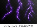 Vector lightning PNG. Thunderstorm lightning, bright flash of light png. Natural phenomenon.