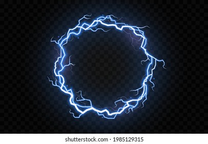 Vector lightning, lightning png, thunderstorm, lighting. Electric ring. Natural phenomenon, light effect. PNG.