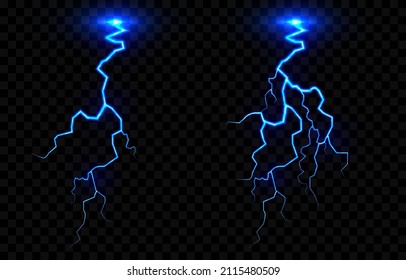 Vector lightning, lightning png, thunderstorm, lighting. Natural phenomenon, light effect. PNG.