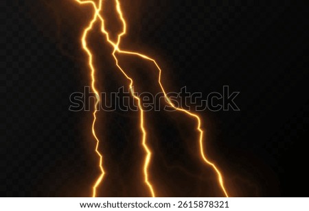 Vector lightning png. Yellow lightning strike. Bright glow of lightning strike. Light effect.