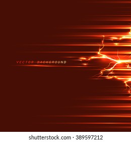 vector lightning. Shining fiery lightning. red flashes, strips. neon background