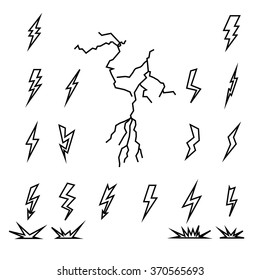 Vector lightning silhouette. Lightning Bolt icon. Set of icons storm lightning. Thunderbolt silhouettes. Set of Thunder Lighting Icons. Lightning bolt vector. Lightning strike icon.