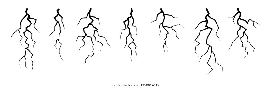 Vector lightning silhouettes set. Elements for thunderstorm design