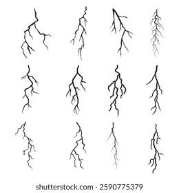 Vector lightning silhouettes set. Elements for thunderstorm. vector ilustration.