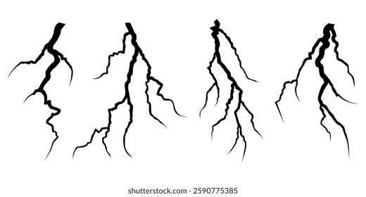 Vector lightning silhouettes set. Elements for thunderstorm. vector ilustration.