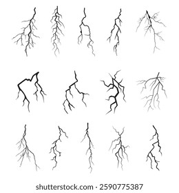 Vector lightning silhouettes set. Elements for thunderstorm. vector ilustration.