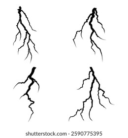 Vector lightning silhouettes set. Elements for thunderstorm. vector ilustration.