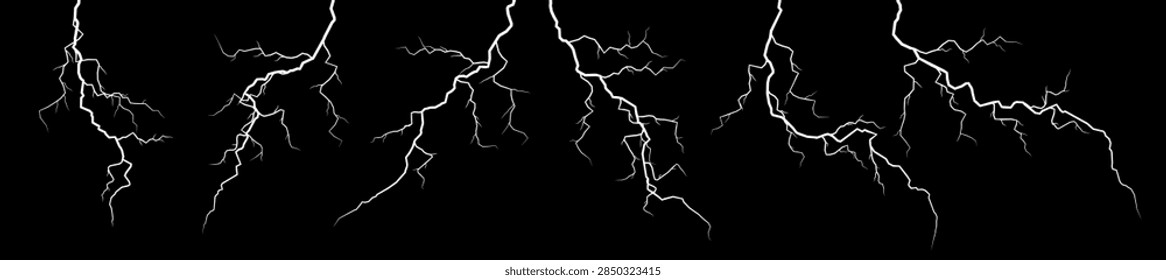 Vector lightning silhouettes set. Elements for thunderstorm design