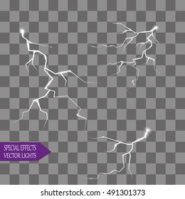 Vector lightnings. Set. Light Effects