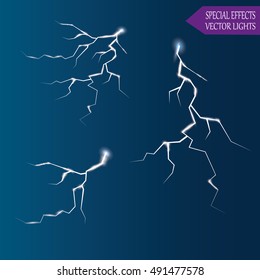 Vector lightnings. Set. Light Effects