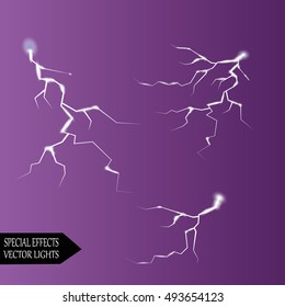 Vector lightnings. Set. Light Effects