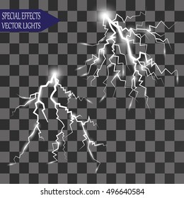 Vector lightnings. Set. Light Effects