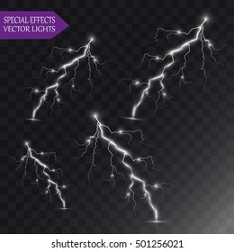 Vector lightnings. Set. Light Effects