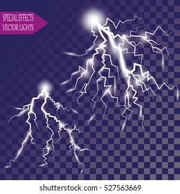 Realistic Lightnings On Transparent Background Vector Stock Vector Royalty Free