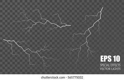 Vector lightnings. Set. Light Effects