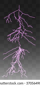 Vector lightnings thunderbolt on transparent