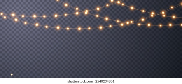 Vector lights background. Christmas light PNG. Set of Christmas glowing garlands. For advertising invitations, web banners, postcards. Vector. Christmas decoration, LED lam