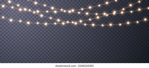 Vector lights background. Christmas light PNG. Set of Christmas glowing garlands. For advertising invitations, web banners, postcards. Vector. Christmas decoration, LED lam