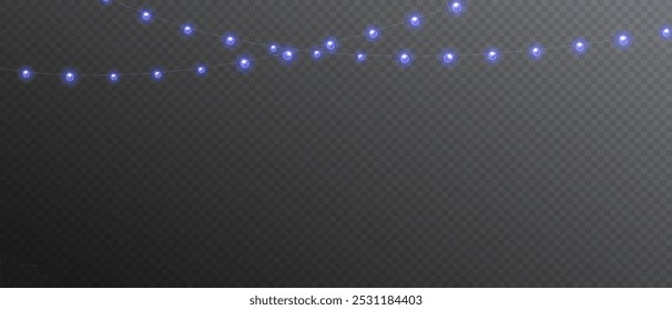 Vector lights on a transparent background. Christmas light PNG. Set of Christmas glowing garlands. For advertising invitations, web banners, postcards. Vector. Christmas decoration, LED lam