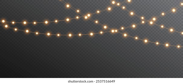 Vector lights on a transparent background. Christmas light PNG. Set of Christmas glowing garlands. For advertising invitations, web banners, postcards. Vector. Christmas decoration, LED lam