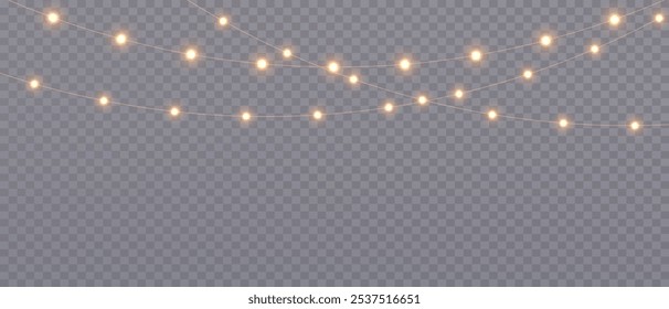 Vector lights on a transparent background. Christmas light PNG. Set of Christmas glowing garlands. For advertising invitations, web banners, postcards. Vector. Christmas decoration, LED lam