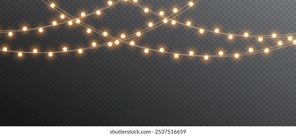 Luces de Vector sobre un fondo transparente. Navidades de luz PNG. Conjunto de guirnaldas brillantes de Navidades. Para invitaciones publicitarias, Anuncios de Web, postales. Vector. Decoración de la Navidad, lámpara del led