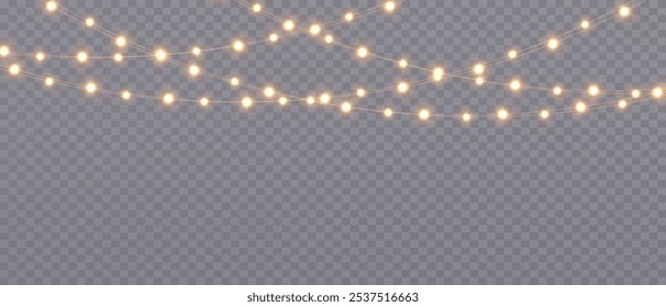 Vector lights on a transparent background. Christmas light PNG. Set of Christmas glowing garlands. For advertising invitations, web banners, postcards. Vector. Christmas decoration, LED lam