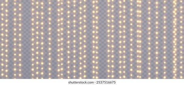 Vector lights on a transparent background. Christmas light PNG. Set of Christmas glowing garlands. For advertising invitations, web banners, postcards. Vector. Christmas decoration, LED lam