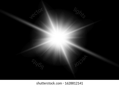Vector lights transparent sun flare. Bright glow from a searchlight. Realistic shine on a transparent background.EPS 10.