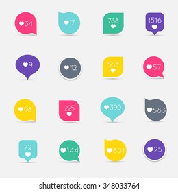 Vector Like Counter button icon set. Communication and network, web and internet, ribbons and labels design. Vector illustration