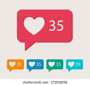 Vector like counter icons. 5 different colors.