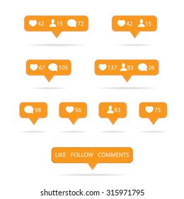 Vector Like Counter Notification Icons Set on ribbons and labels. Vector Illustration