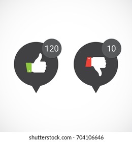 Vector like and dislike icons. Thumbs up and down.