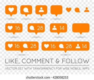 Vector Like, Follower, Comment Icon Set