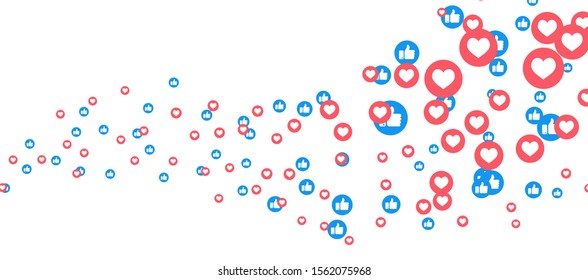 Vector like and love icons background. Social media vector illustration, like and love icons