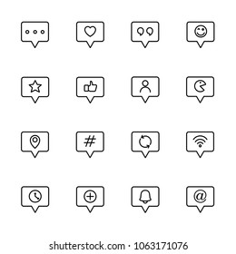 Vector Like, Share, Follower, Comment, tag, notification Icon Set. Editable vector stroke 100x100 Px.