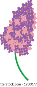 Vector lilac flower spring-summer green 2D image with leaves, blooming cartoon illustration, beautiful and bright. Ready for games and illustrations.