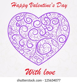 vector lilac heart on gray floral background
