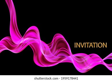 Vector lilac pink horizontal smooth wave on a black background, element for design, invitation