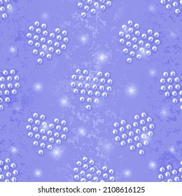 Vector Lilac Seamless Pattern. Glossy Grunge Texture. Pearl Hearts. Violet Romantic Background.