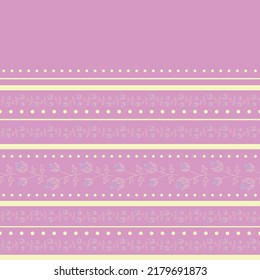 Vector lilac violet elegant line art floral with dots stripes horizontal seamless border pattern background