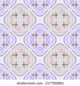 Vector lilac wildflowers with buds on a white background, for fabric design, wallpaper, wrapping paper. Seamless pattern