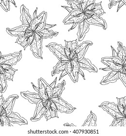 Vector Lilies. Seamless pattern.. Handmade. Illustration of a high quality for your design. Eco art.