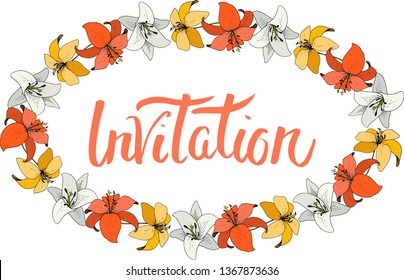 Vector Lily floral botanical flower. Wild spring leaf wildflower isolated. Black and white engraved ink art on white background. Frame border ornament square.