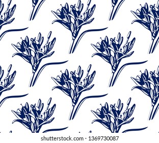 Vector Lily flowers seamless patern. Hand drawn ink illustration. Wallpaper or fabric design.