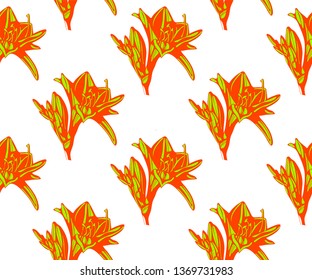 Vector Lily flowers seamless patern. Hand drawn ink illustration. Wallpaper or fabric design.