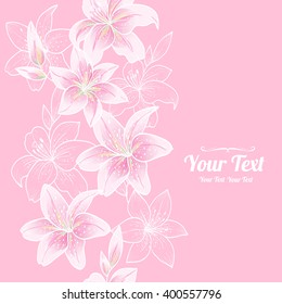 Vector  lily  flowers vertical frame pattern background . Invitation or greeting card design.Vector illustration