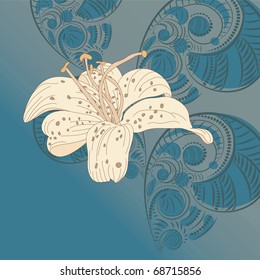 vector lily on floral background. clipping mask