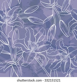 Vector Lily Seamless Pattern in Watercolor Background